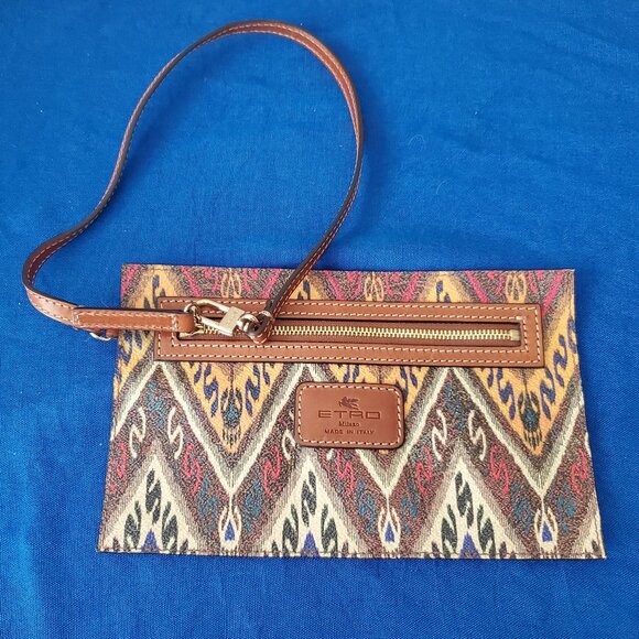 ETRO Leather Paisley Pattern Wristlet - Picture 1 of 6